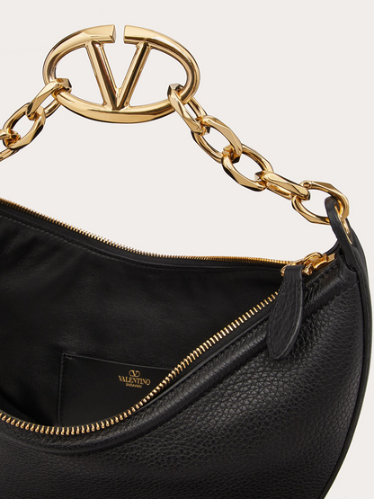 Valentino Garavani Black Leather Small Hobo Vlogo Shoulder Bag