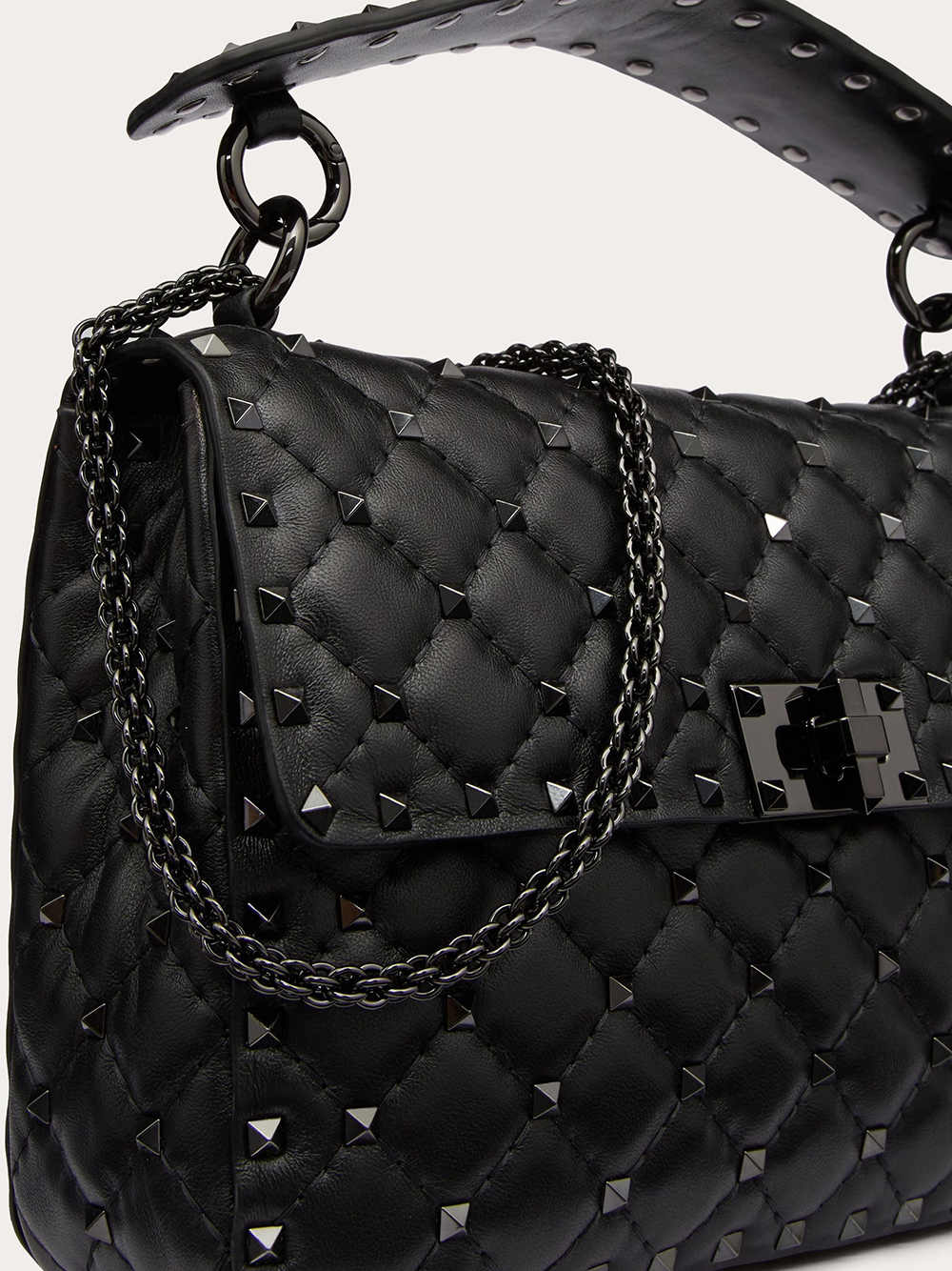 Valentino Garavani Black Nappa Leather Medium Rockstudt Spike Bag