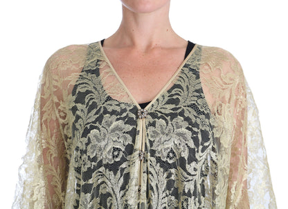 Dolce & Gabbana Golden Floral Lace Kaftan Sundress