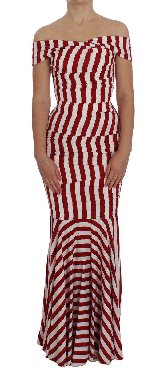 Dolce & Gabbana Elegant Red and White Striped Silk Bodycon Dress