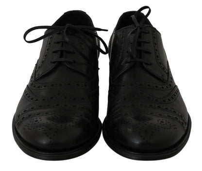 Dolce & Gabbana Elegant Black Leather Derby Wingtip Dress Shoes